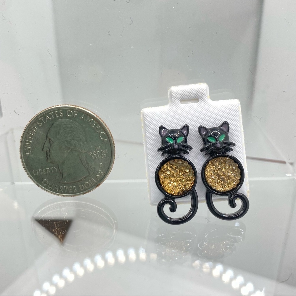 Black Cat Glitter Center Pierced Earrings - Picture 3 of 4